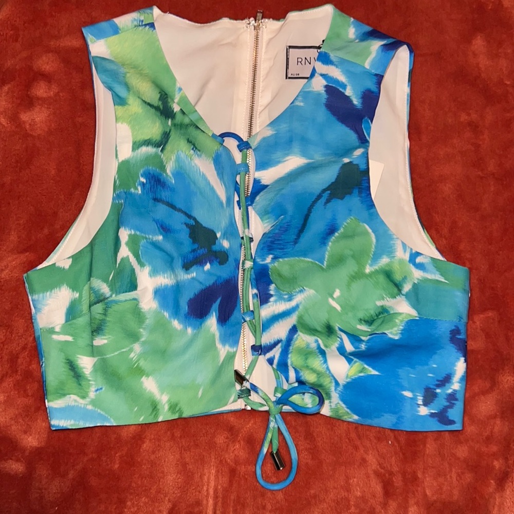 Blue/Green Floral Crop Top